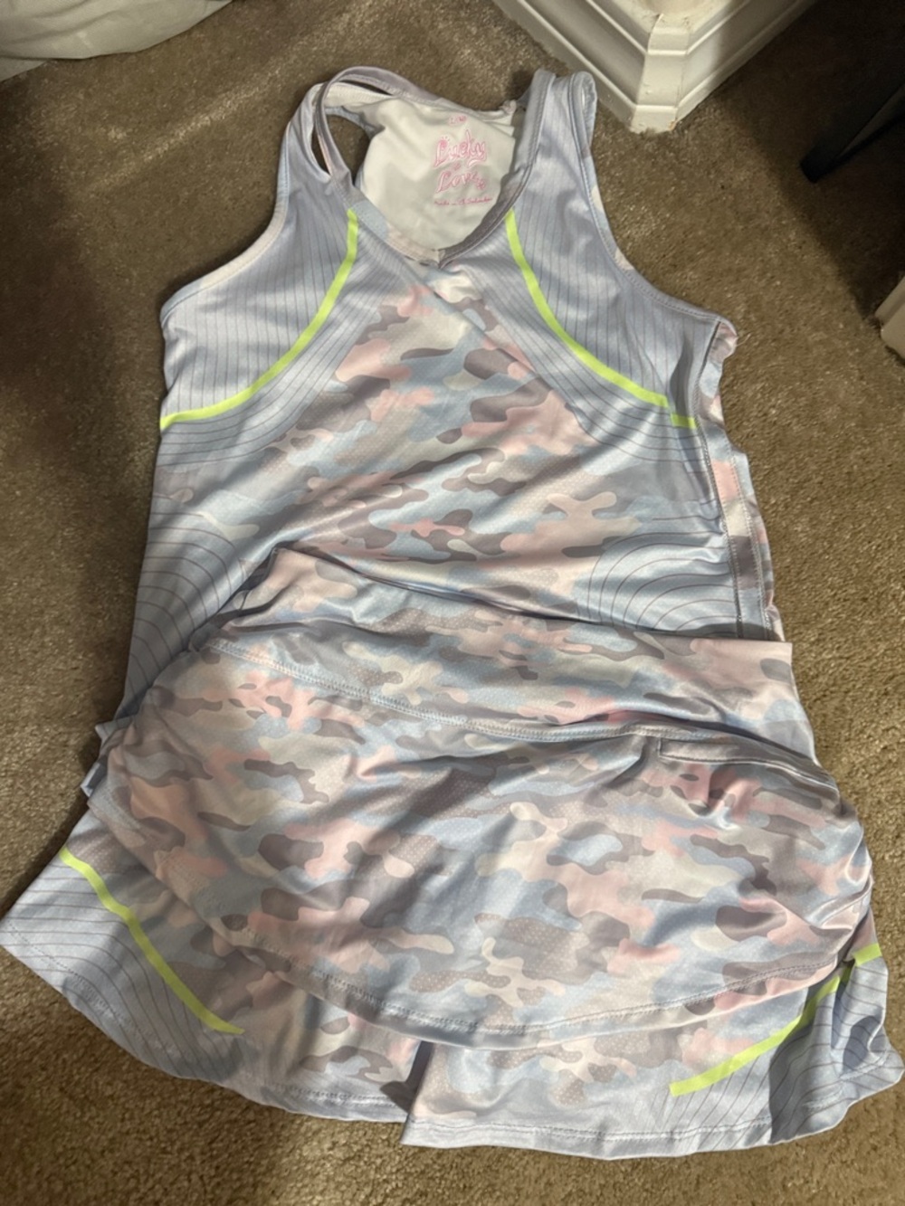 Lucky in Love Light Blue and Pink Camo Girls Matching Set